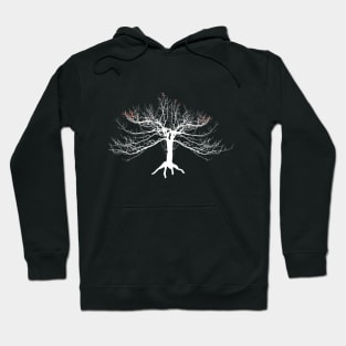 White tree on black background with red leaves Hoodie